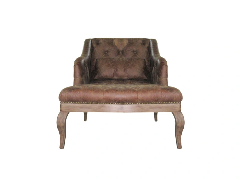 Retro Hotel Lounge Living Room Leisure Royal Chair Leather/Fabric With Armrest And Pillow 1