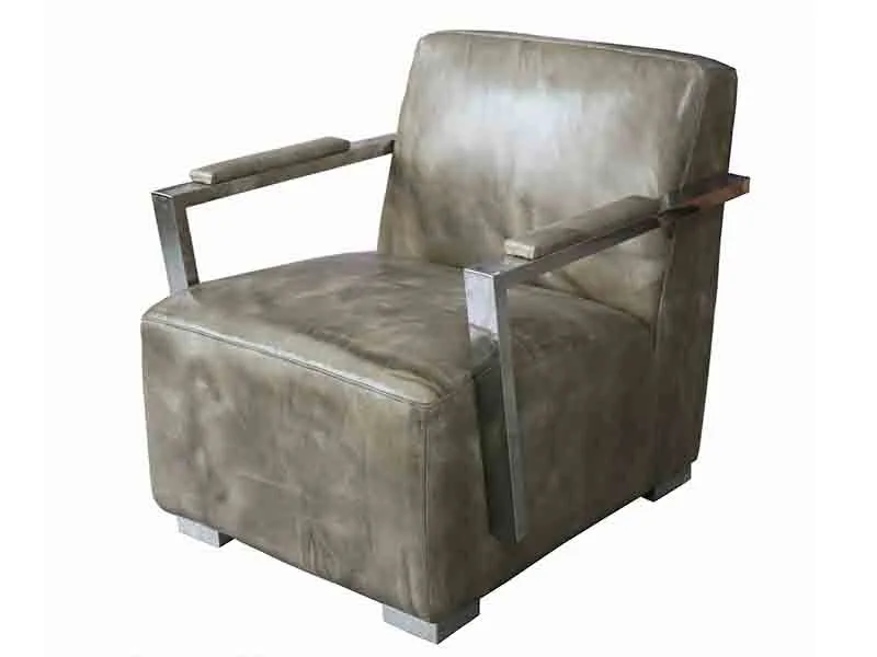 Vintage Real Cow Leather and Stainless Steel Arm Chair 1