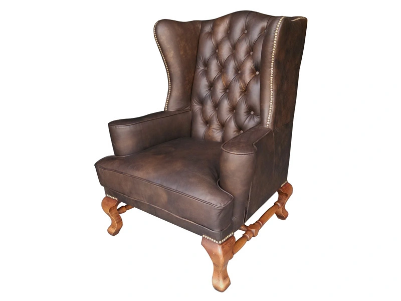 High Tufted Wing Back Vintage Leather Armchair 1