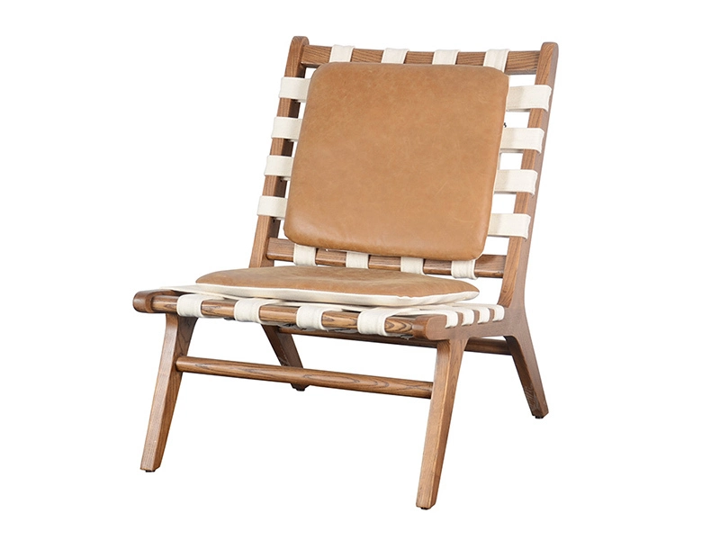 Retro Genuine Leather Chair Modern Simple Solid Wood Dining Chair Fraxinus Mandshurica Furniture Wood Chair Restaurant 1