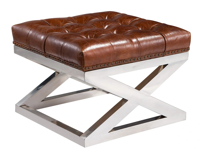 X Base Vintage Leather Ottoman 1