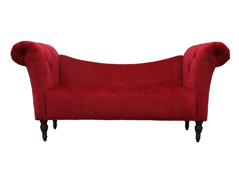 Luxury Buttoned Rolled Arm Red Velvet Sofa Bench 1