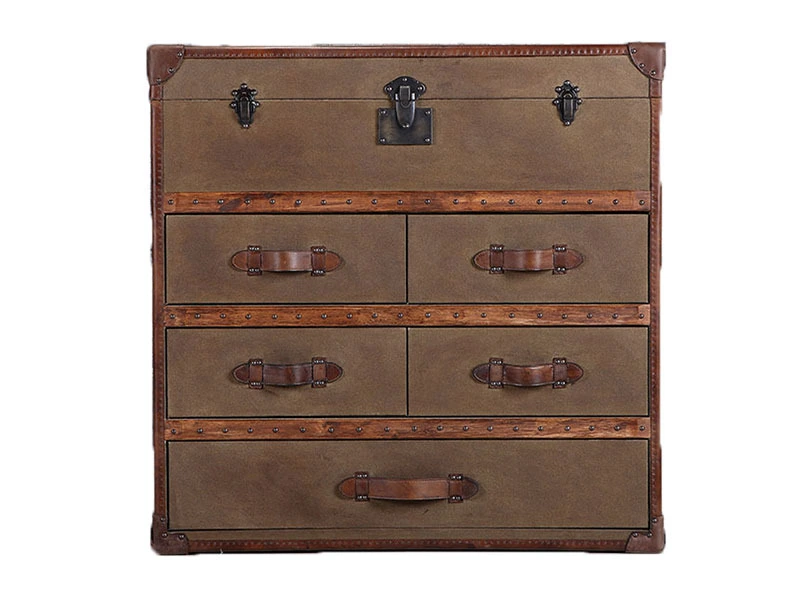 Vintage Green Canvas Trunk Side Chest 1