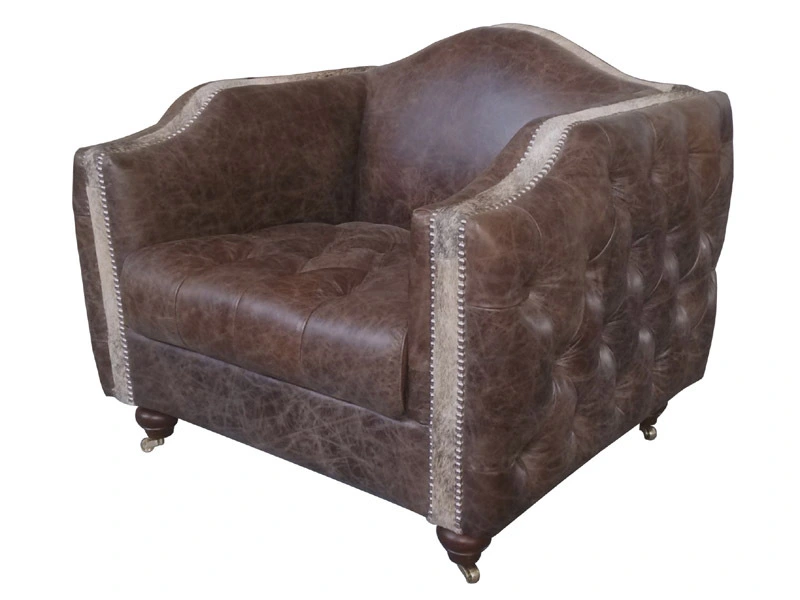 Tufted Arm Antique Leather Sofa Chair 1