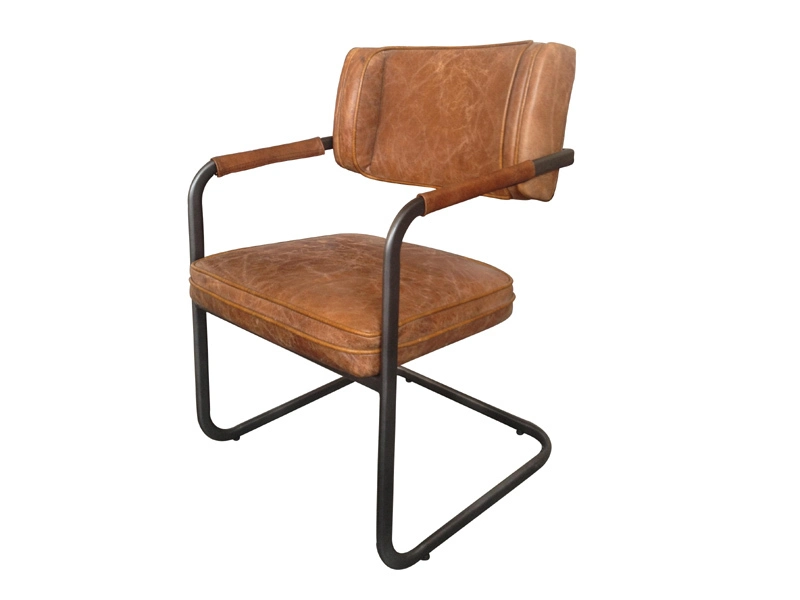 Tubular Steel Base Industrial Style Grain Leather Office Chair 1