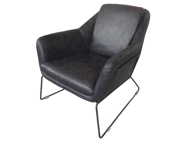 Black Real Leather Metal Base Industrial Armchair 1