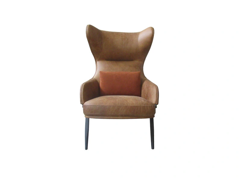 High Back Leather Wingback Chair With A Fabric Pillow For Office Hotel Balcony 1
