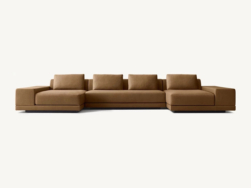 Modern U Shape Brown Linen Fabric and Feather Sofa 1