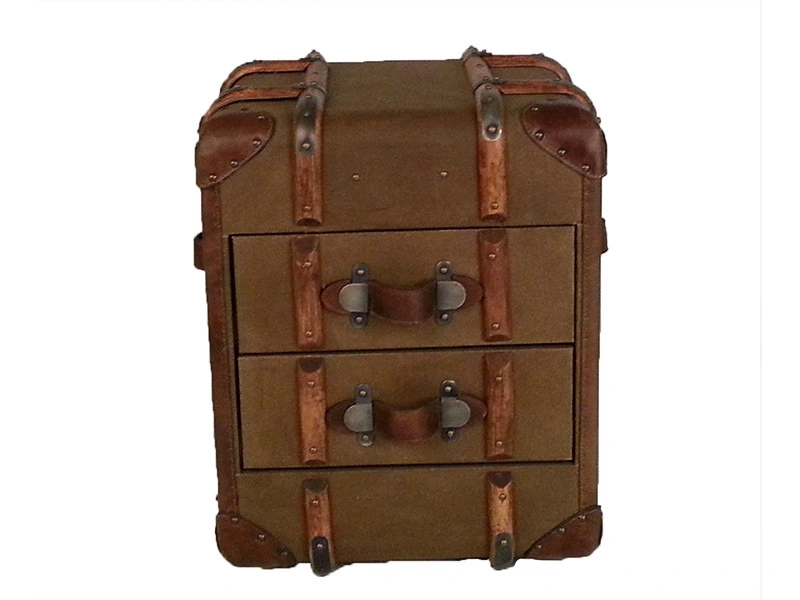 Vintage Canvas Side Lamp Table With Rattan 1