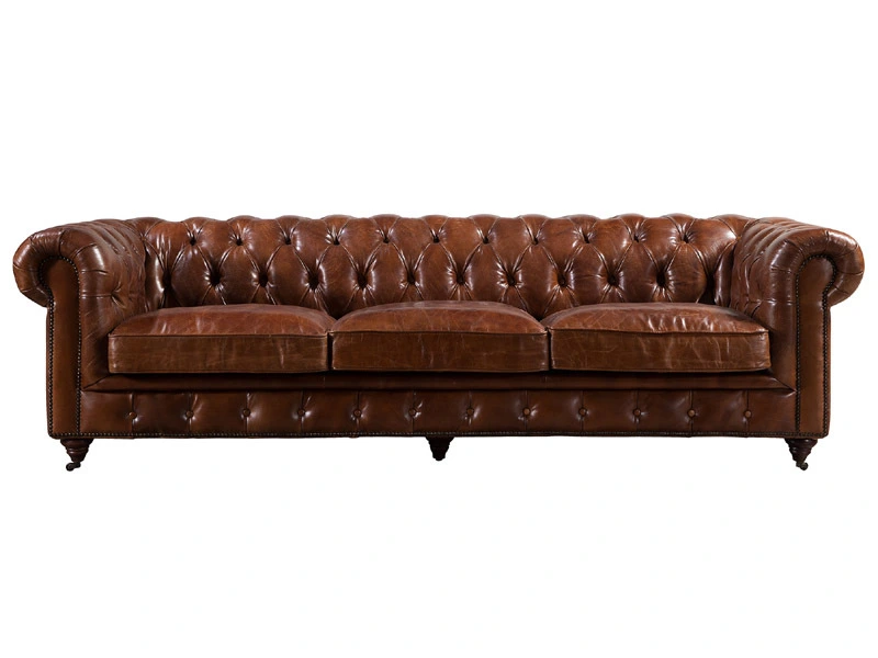 Chesterfield 3S Vintage Leather Button Back Sofa 1