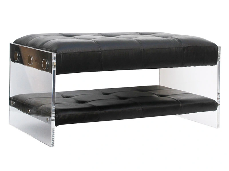 Two Levels Black Cow Leather Acrylic Leg Bench 1