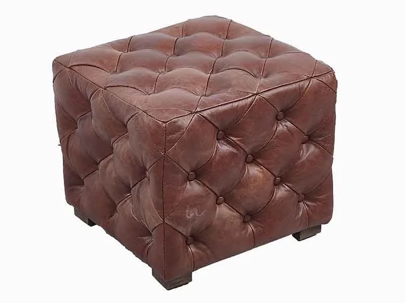 Vintage Genuine Leather Tufted Stool 1
