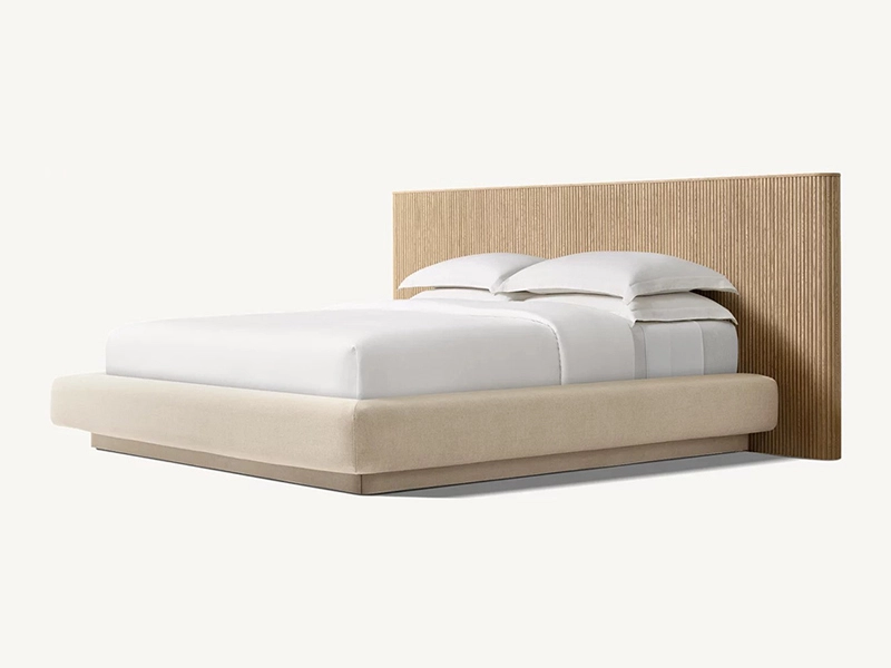 Defaico Fabric and Oak Solid Wood Bed Faddish Modern Style Bedroom Bed 1