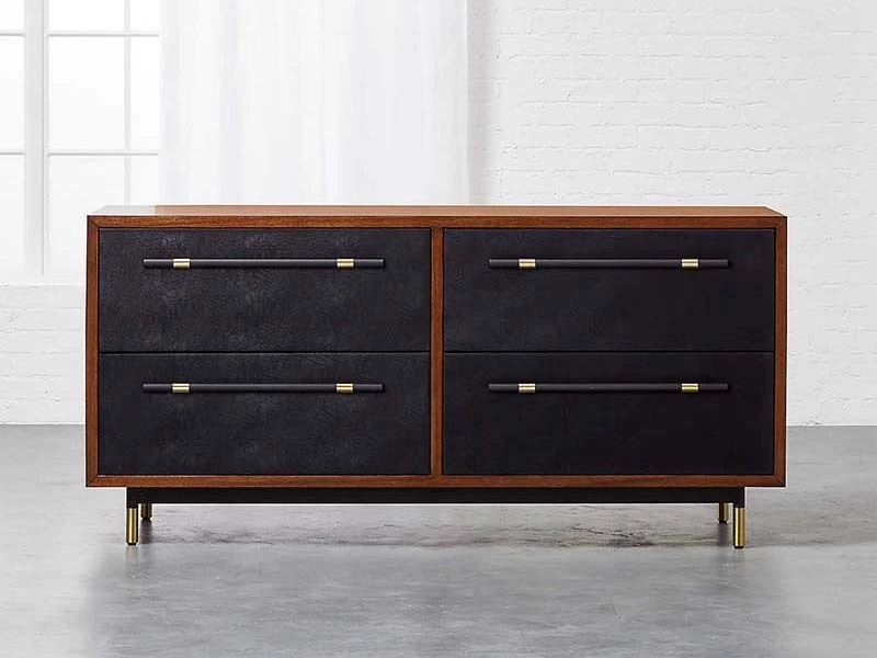 New Style 4-Drawer Black Leather and Wood Dresser Custom Color Dresser1 1