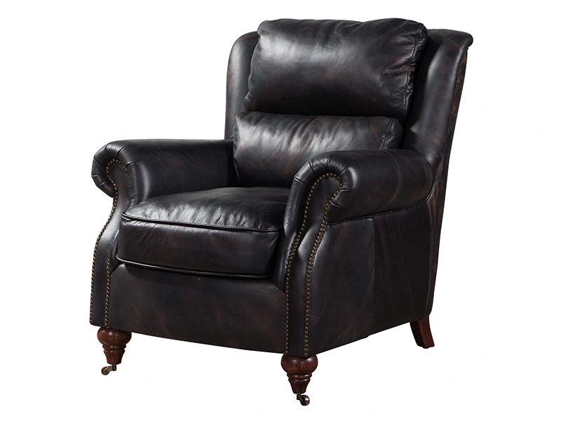 Black Leather Professor Comfy Armchair 1