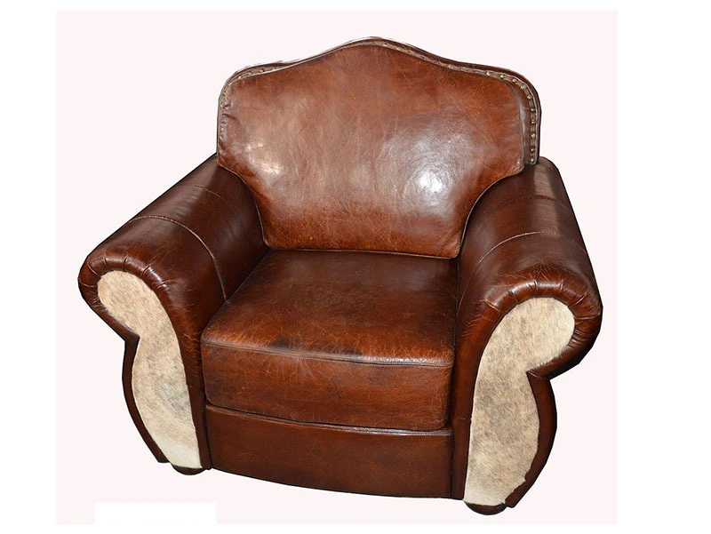 Retro Distressed Fur Leather Sofa Chair 1