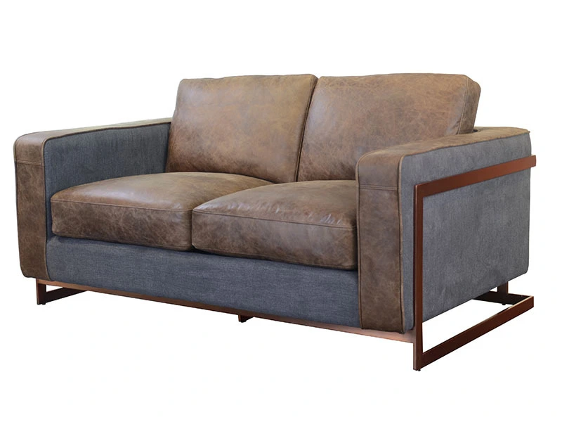 Luxury Vintage Leather Sofa with Fabric Cover Back 1