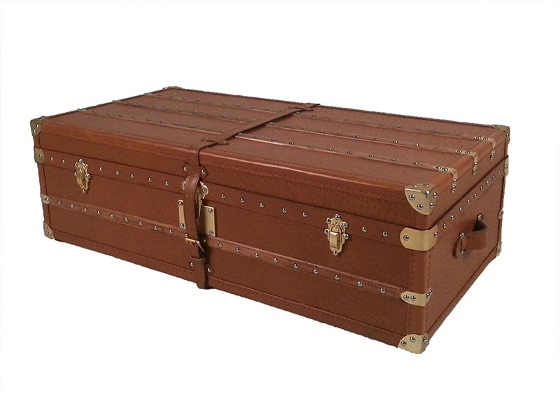 Vintage Brown Leather Trunk With Storage 1