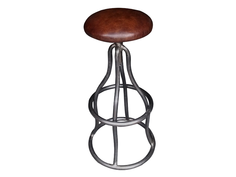 Rustic Base Swivel Bar Stool in Vintage Leather 1