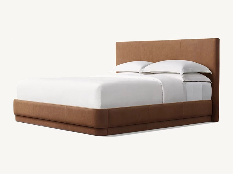 Brown Fabric and Oak Solid Wood Bed Faddish Modern Style Bedroom Bed1 1