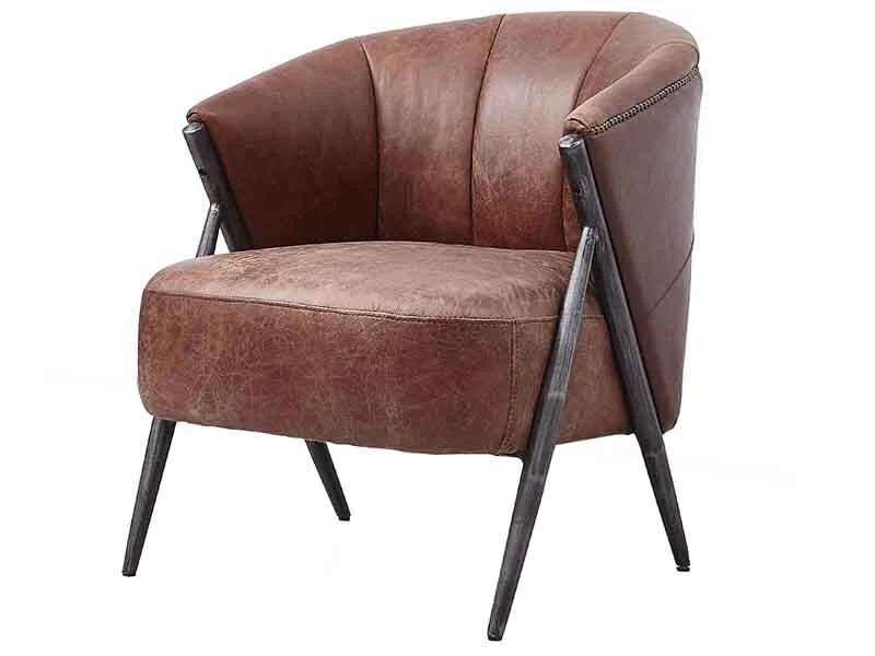 Industrial Tube Leg Antique Leather Chair 1