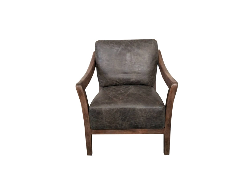 Genuine/Pu Leather And Oka Wood Vintage Chair With Armrest Use In Living Room Restaurant Hotel Lobby 1