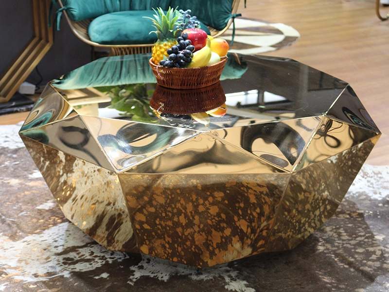 High Fashion Stainless Steel Living Room Round Diamond Shape Coffee Table Furniture In Gold or Silver 1