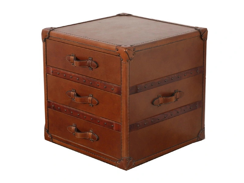 3 Drawers Vintage Leather Cube Trunk 1