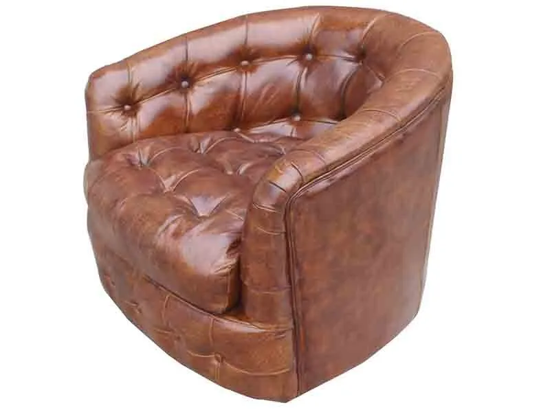 Buttoned Back Vintage Leather Swivel Chair 1
