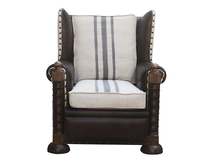 Vintage Leather Chair with Canvas Back 1