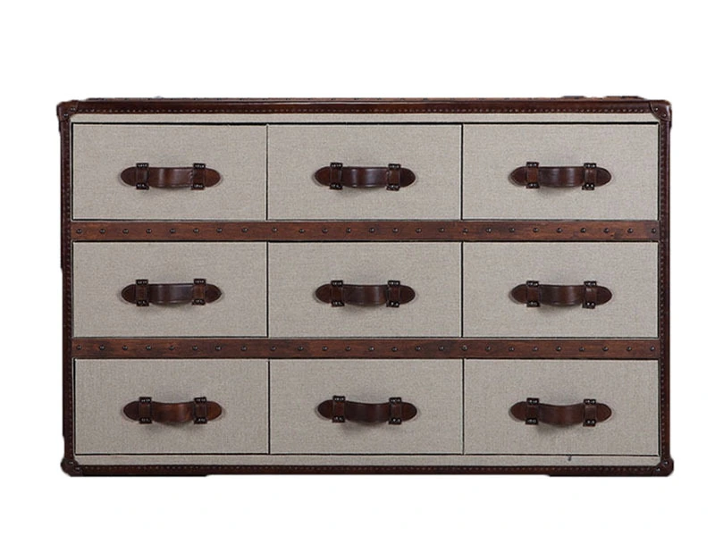 Vintage White Linen Fabric Side Chest 1