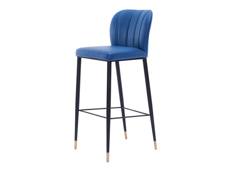 Blue Leather Bar Chair with Golden Footrest 1