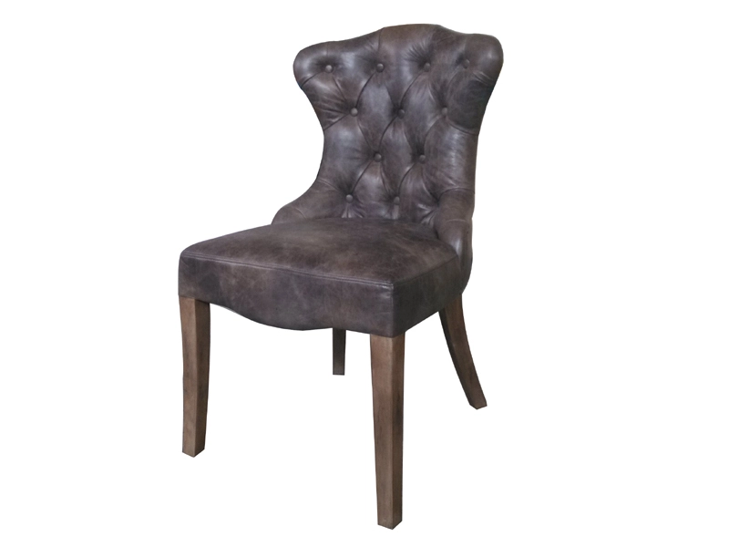 Tufted Camel Back Vintage Leather Side Chair for Dining 1