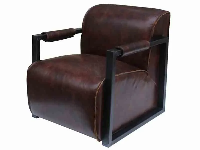 Vintage Real Cow Leather and Iron Arm Chair 1