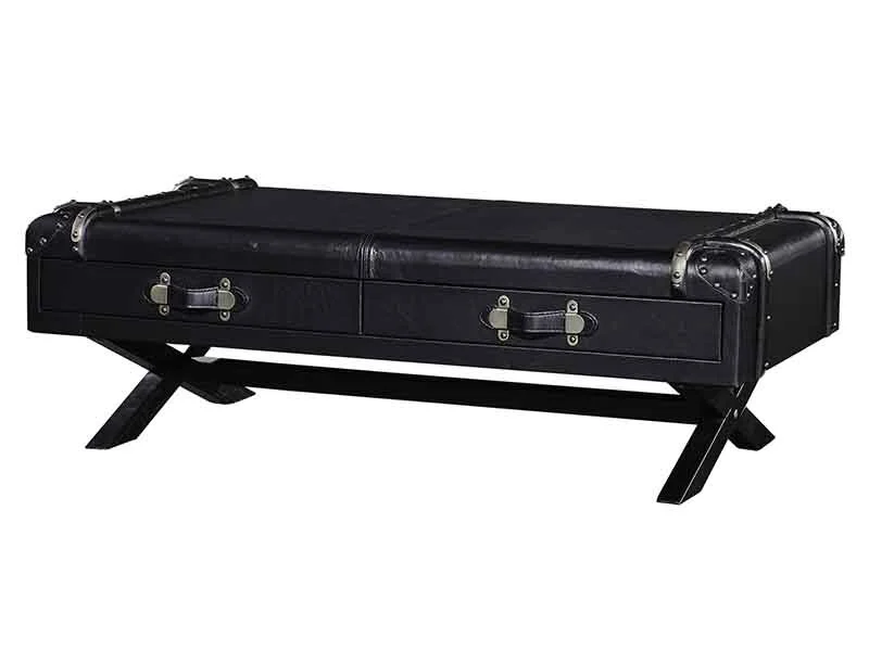X Base Black Vintage Leather Coffee Table 1
