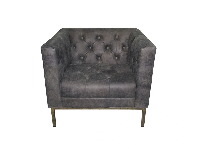Single Genuine Leather Sofa Chair With Buckle Design And Armrest For Living Room Restaurant Hotel Lobby 1