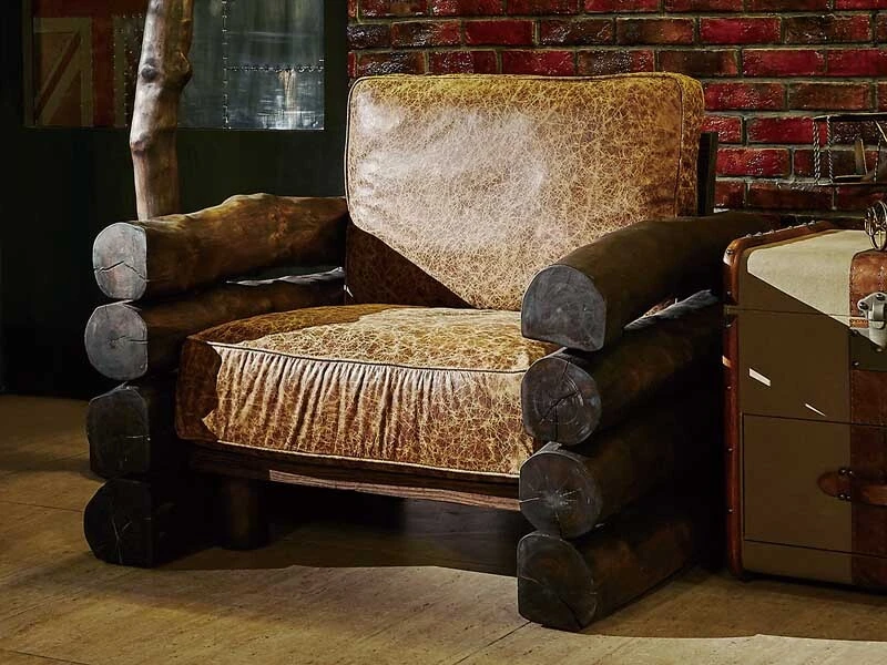 Original Solid Wood Sofa with Antique Leather Cushion 1