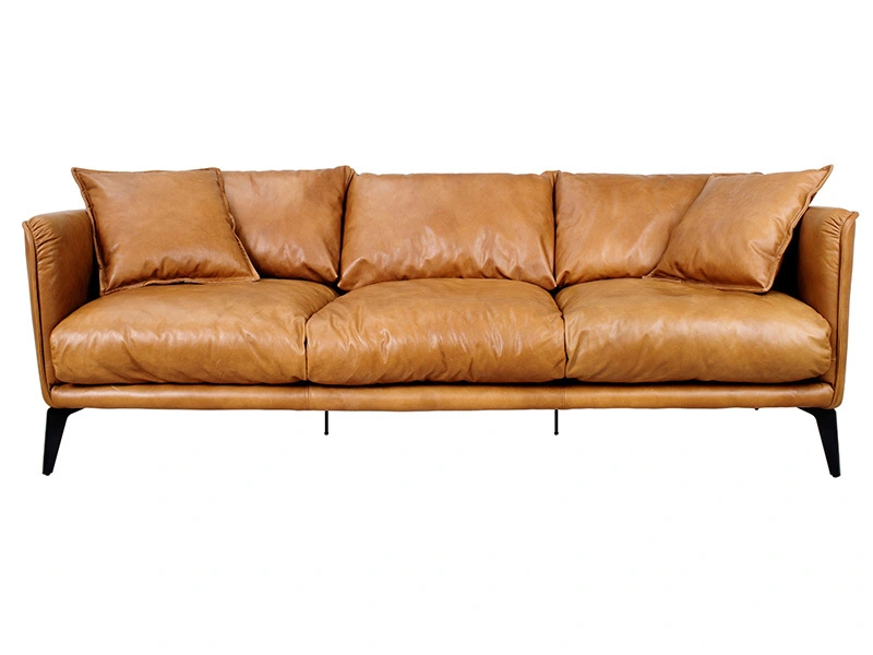 Italian Wood Frame Full Grain  Classic Brown Leather Sofa For living room 1