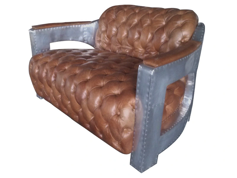 Tufted Back and Seat Brown Tan Leather Loveseat Sofa 1