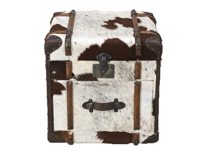 Vintage White Brown Pony Sin Leather Trunk 1