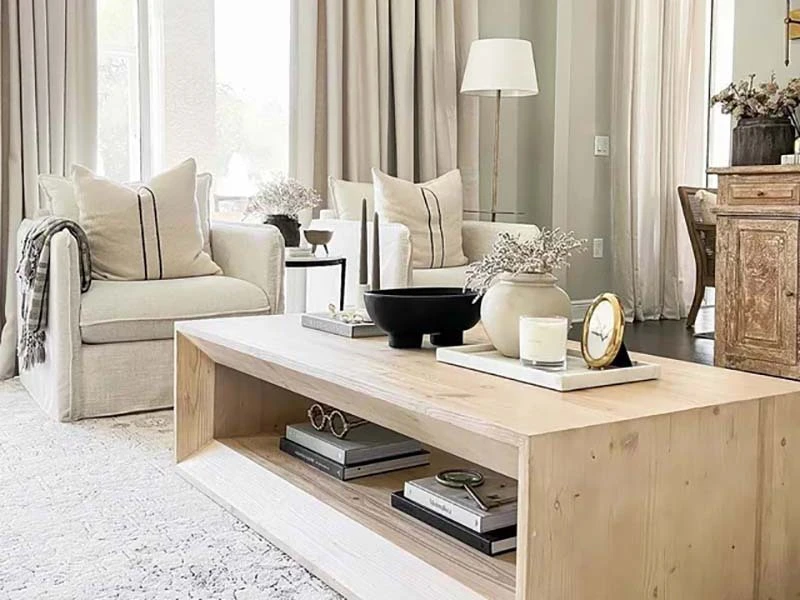 New Style Natural Color Pine Wood Storage Coffee Table with Shelf Living Room Oblong Oak Table 1