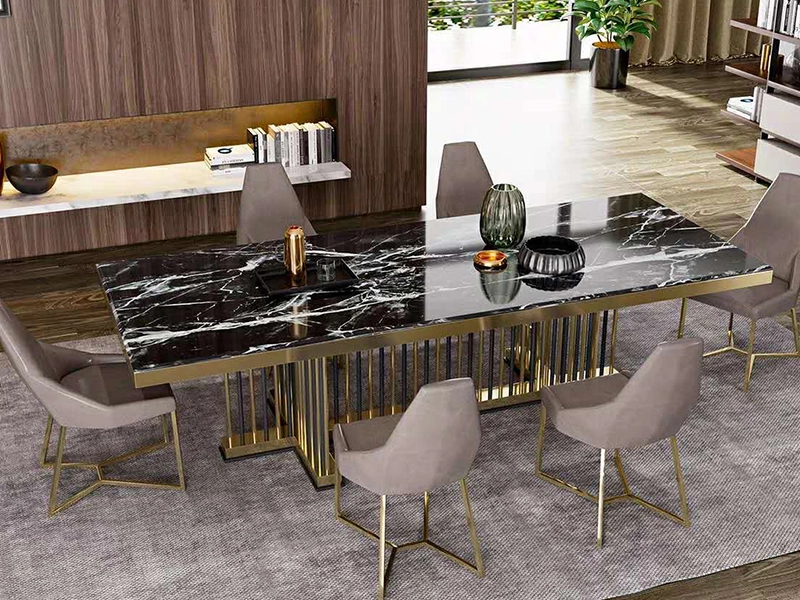 Marmor-Esstisch-Set, Edelstahlbeine, individuell anpassbar, 10-Sitzer-Marmor-Esstisch 1