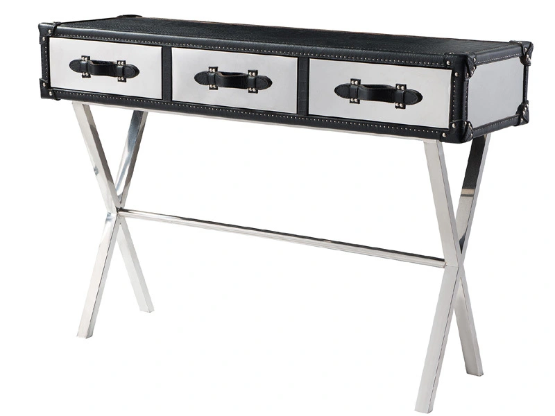 X Base and Leather Top Side Table 1