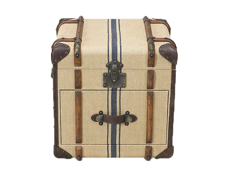 Vintage Linen Fabric Small Side Trunk 1