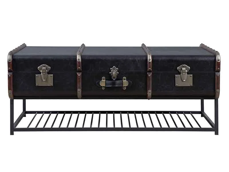 Black Canvas Coffee Table with Rattan 1