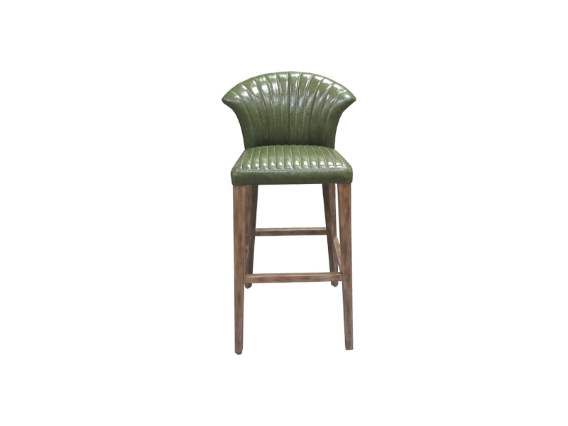 Green Leather Bar Stools With Wood Legs Use In Club Lobby Dining Room 1