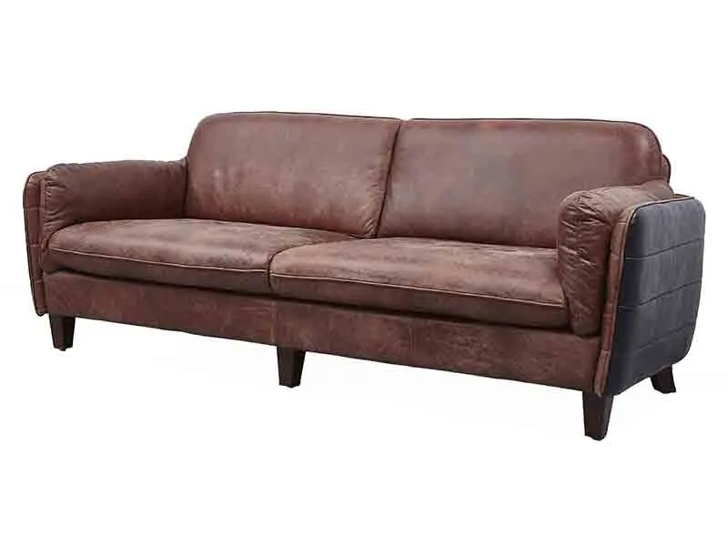 Antique Tan Leather Sofa with PU Leather Side 1