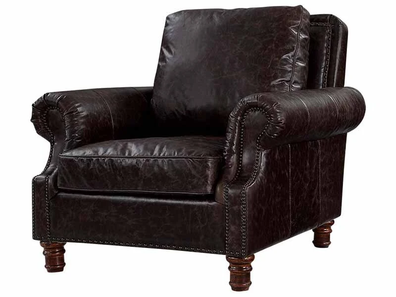 Roll Arm Black Antique Leather Armchair 1