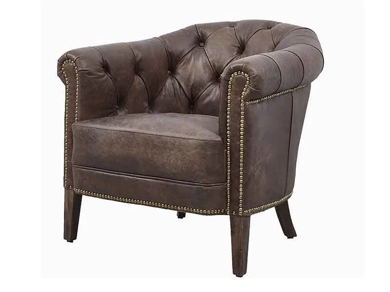 Roll Arm Distressed Leather Tufted Back Chair 1