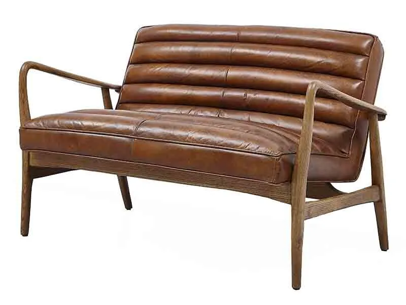 Solid Wood Arm Vintage Leather 2S Sofa 1